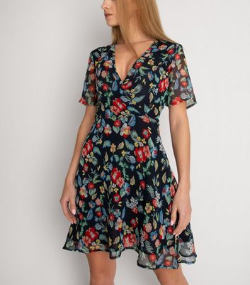 Cutie London Black Floral Chiffon Wrap Dress | New Look